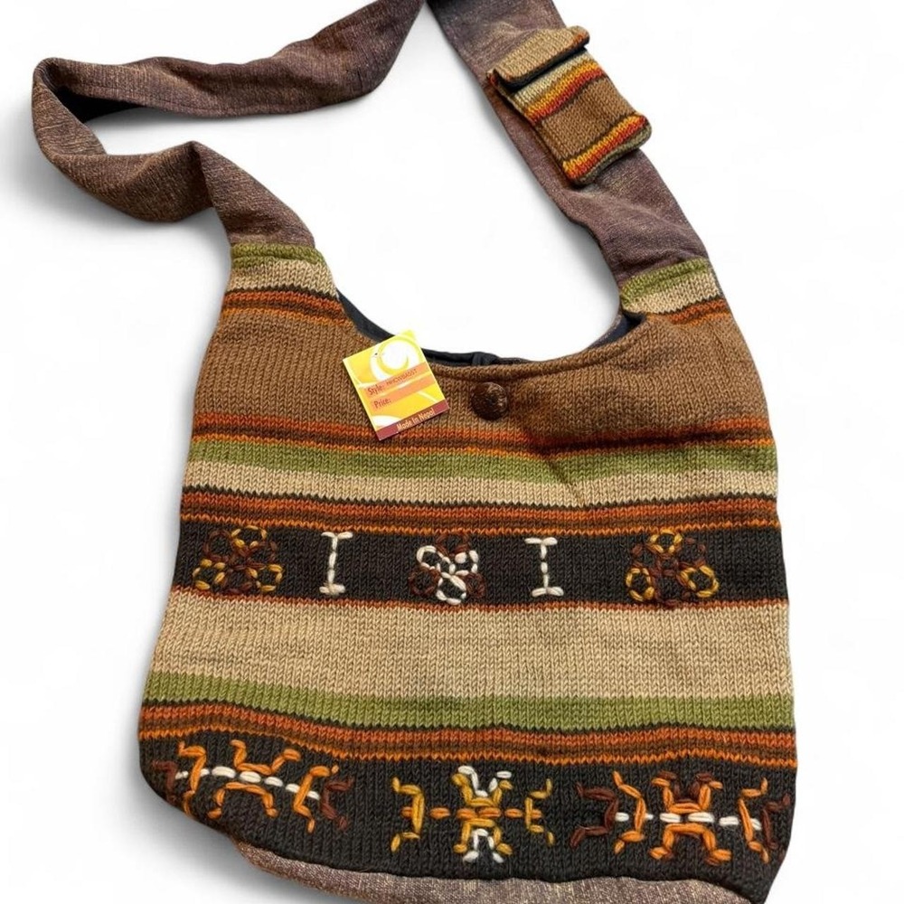 Boho bohemian hand knitted hippie funky crossbody purse bag brand new